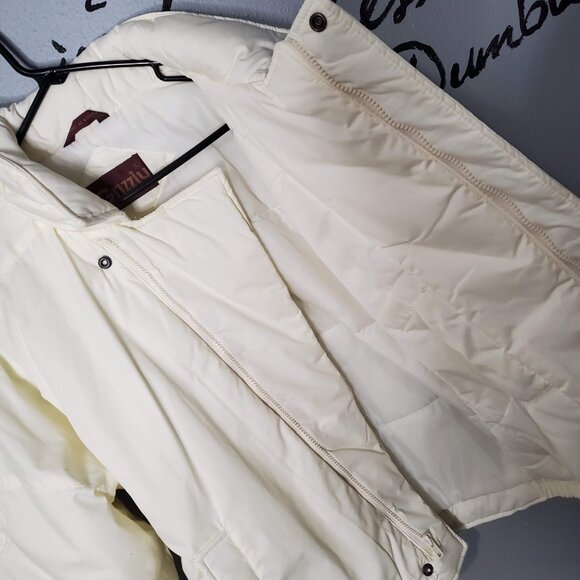 Vintage Men's Ivory Puffer Bomber Jacket with Hood from Grizzly, Streetwear, L - Picture 4 of 11